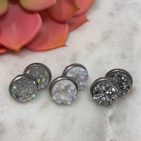 AB Rainbow Druzy Stud Earrings - Picture 5 of 5